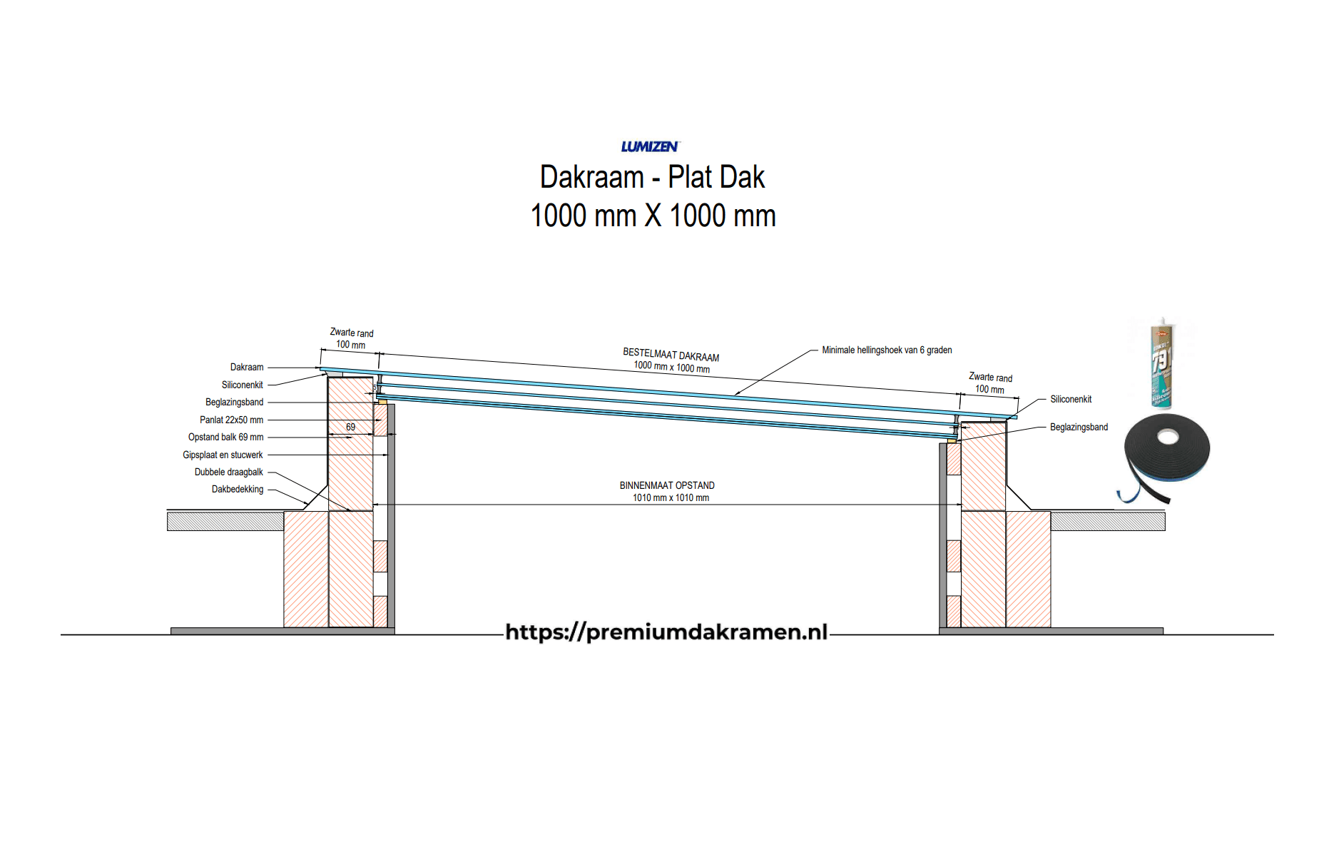Platdakraam - 100x100 cm van Premium Dakramen