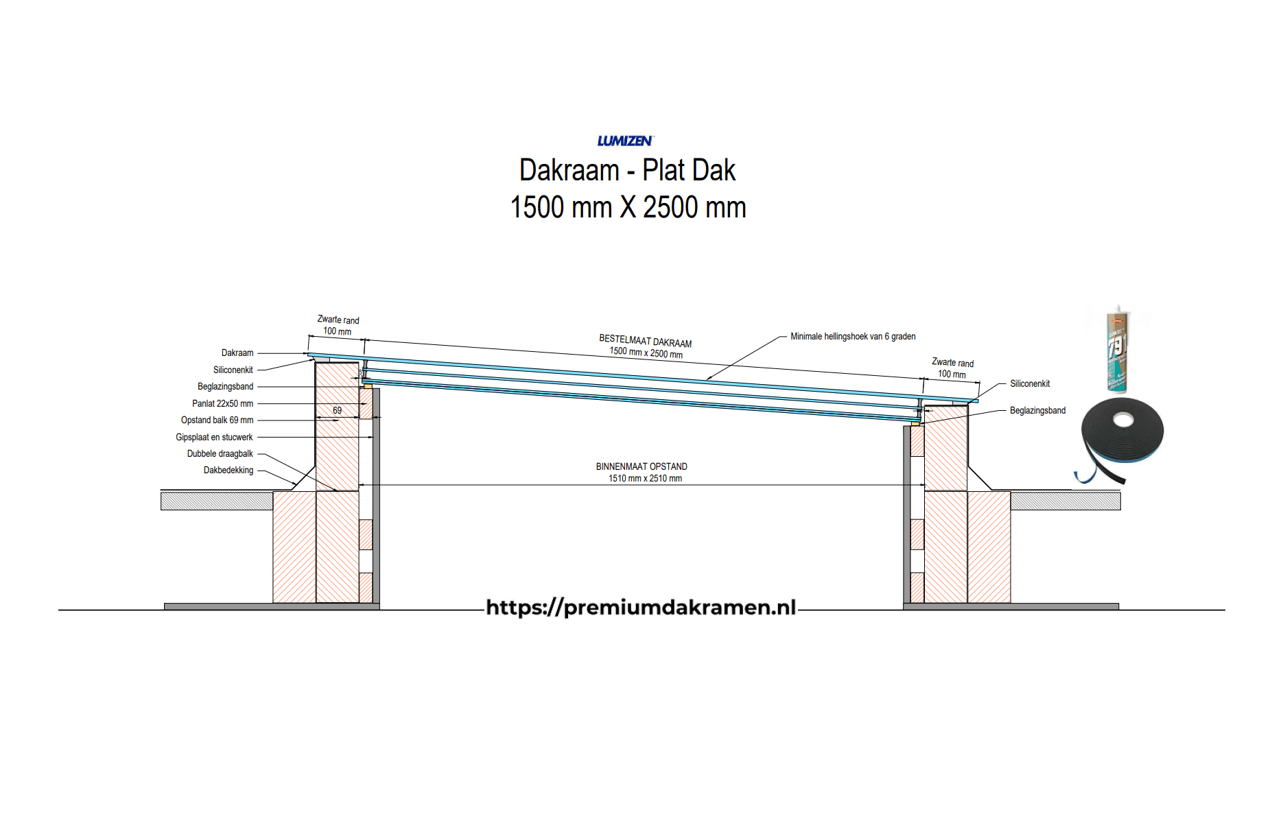 Platdakraam - 150x250 cm van Premium Dakramen