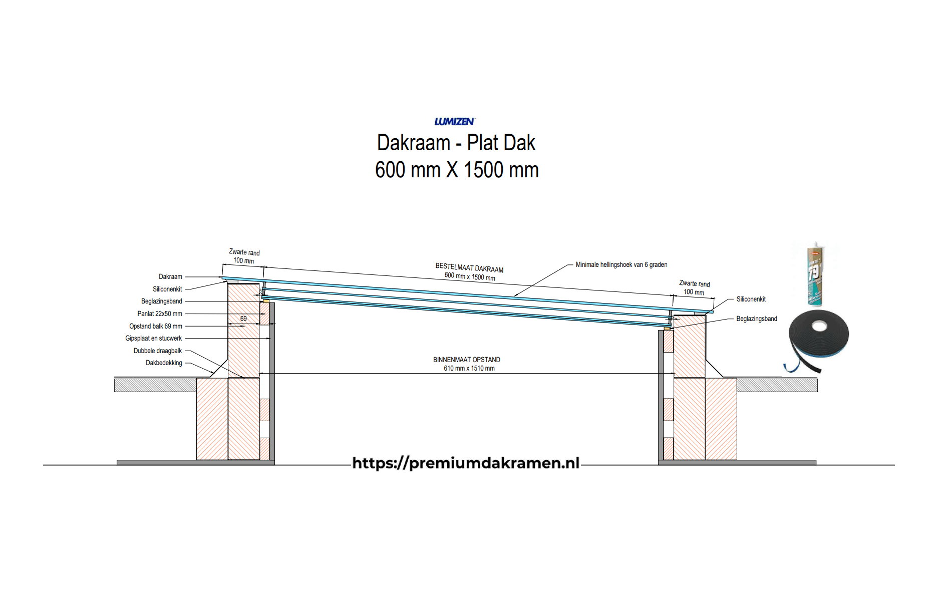 Platdakraam - 60x150 cm van Premium Dakramen